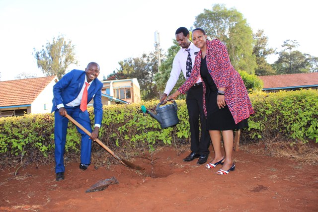 Prof. Mary Kinoti, Director, IPMO during tree planting to promote  conservation of  environment